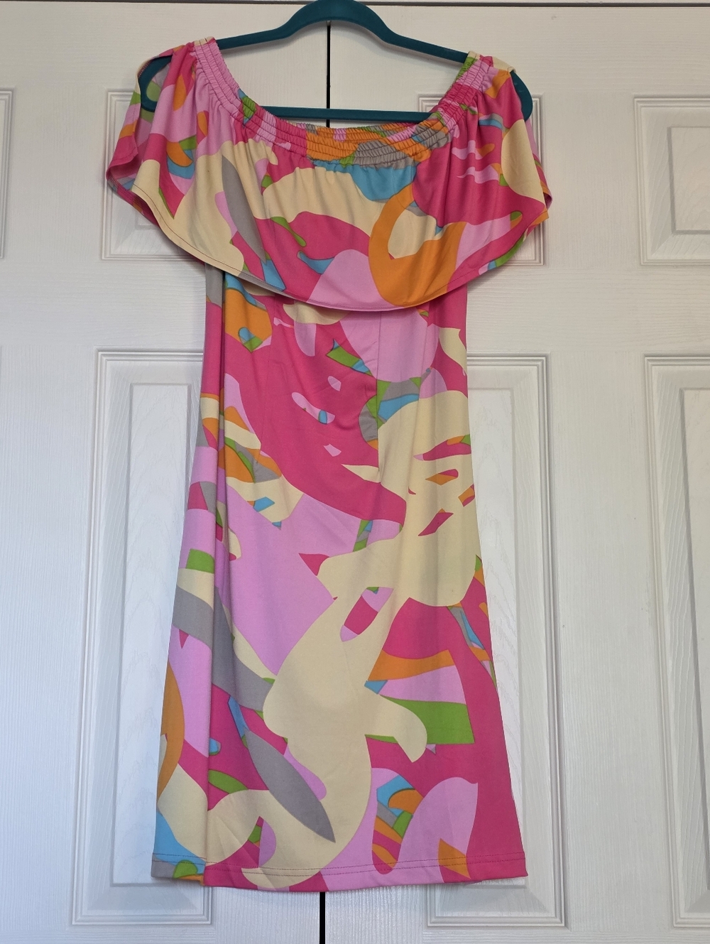 Buckhead Betties Colorful Off-Shoulder Abstract Print Dress - Pink Multi Size M